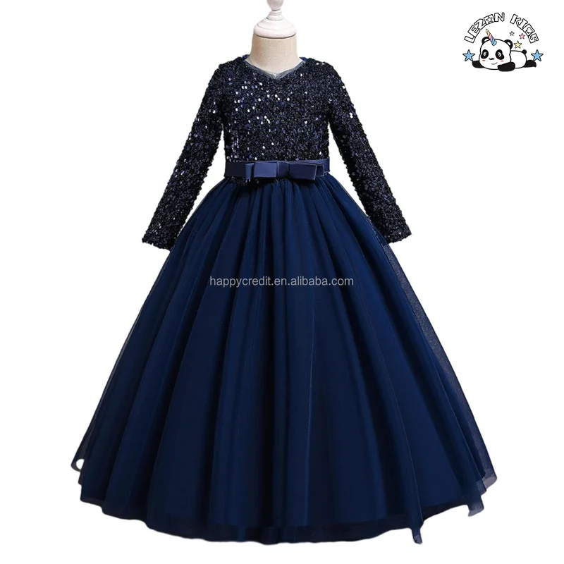 LEZONKIDS - Wholesale Kids Princess Dance Dress Waist Bow Girls Sequin Elegant Dress for Party Birthday Wear